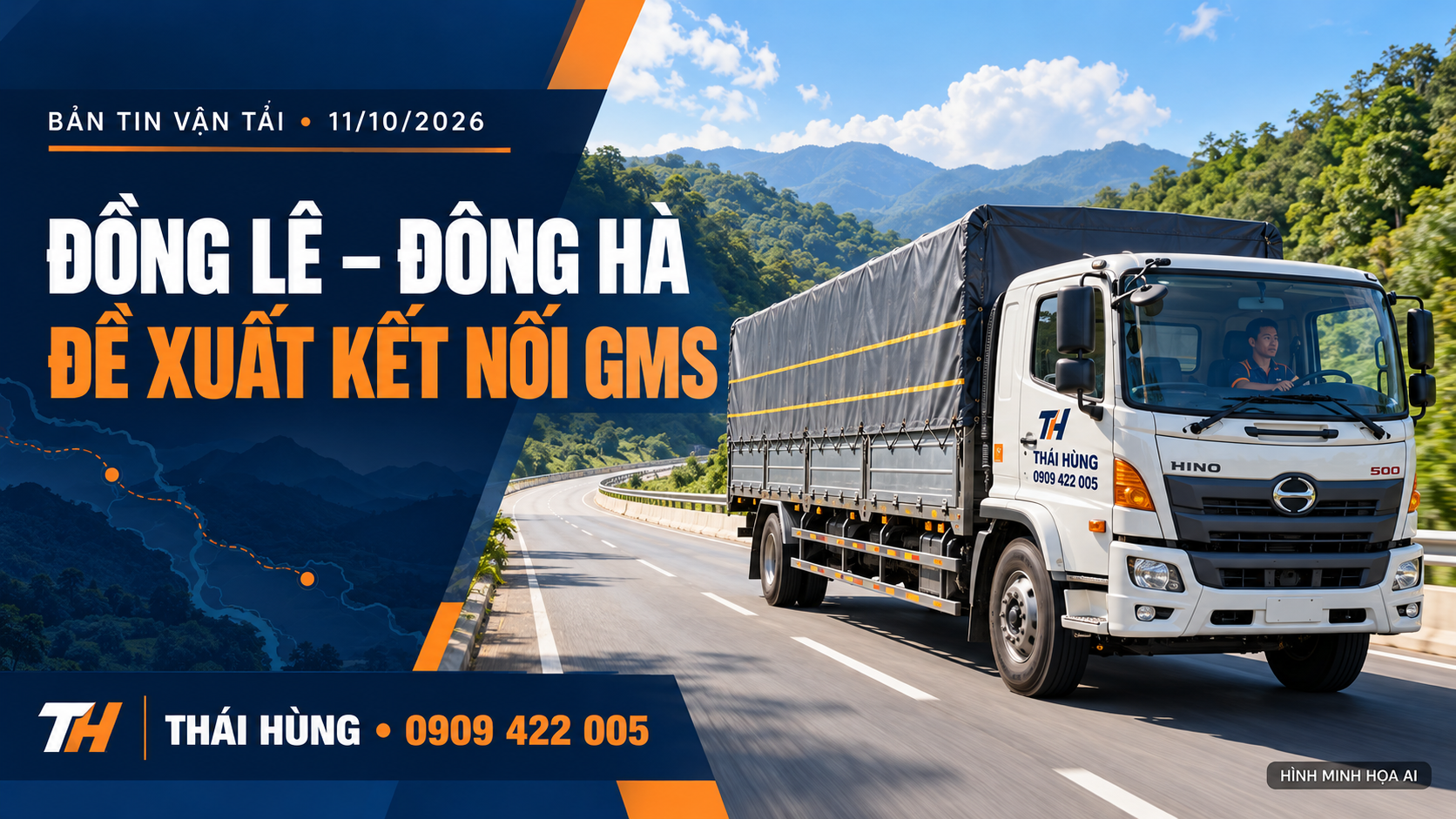 Xe tải mang nhận diện Thái Hùng minh họa bản tin đề xuất kết nối Đồng Lê–Đông Hà vào mạng vận tải GMS