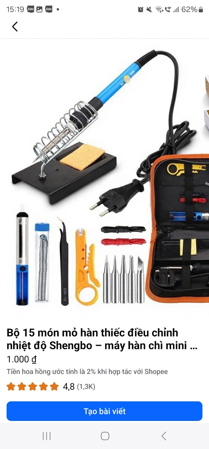 Bộ 15 món mỏ hàn thiếc Shengbo dùng bốc xếp hàng