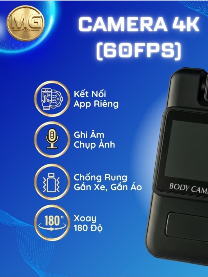 Camera body cam 4K 60FPS kết nối ứng dụng