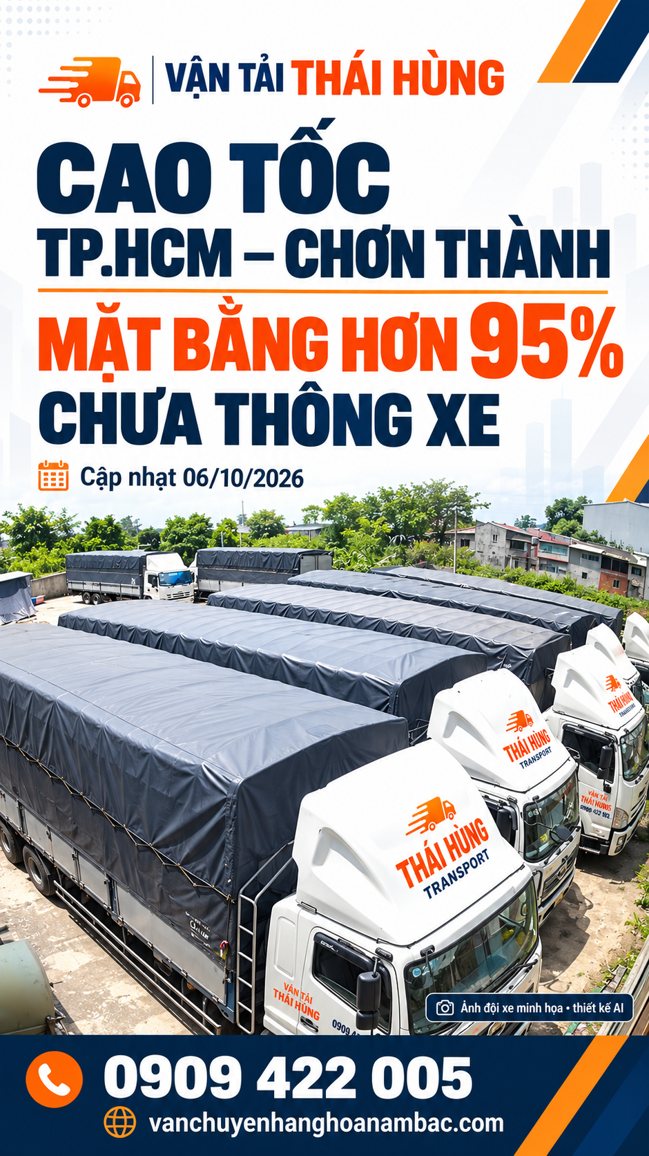 Bản tin mặt bằng cao tốc TP.HCM – Chơn Thành, minh họa bằng ảnh đội xe Vận Tải Thái Hùng