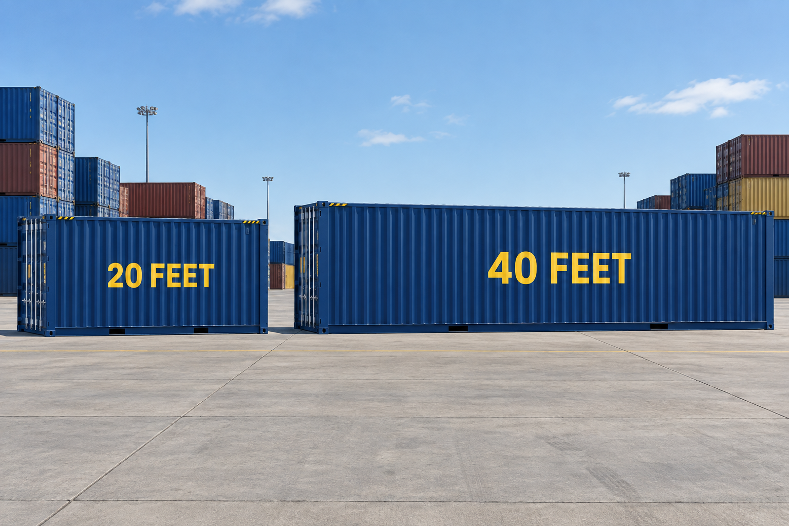 So sánh kích thước container 20 feet và container 40 feet