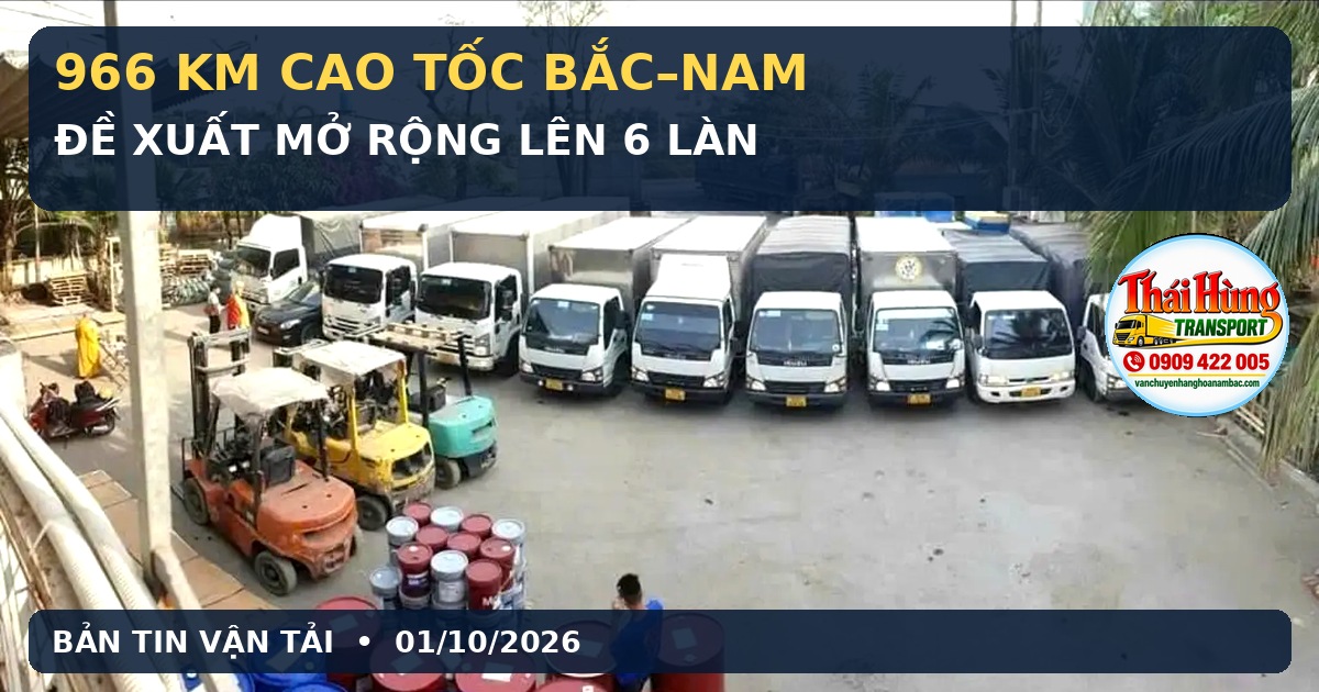 Đội xe tải Thái Hùng tại bãi xe, minh họa đề xuất mở rộng cao tốc Bắc Nam lên 6 làn