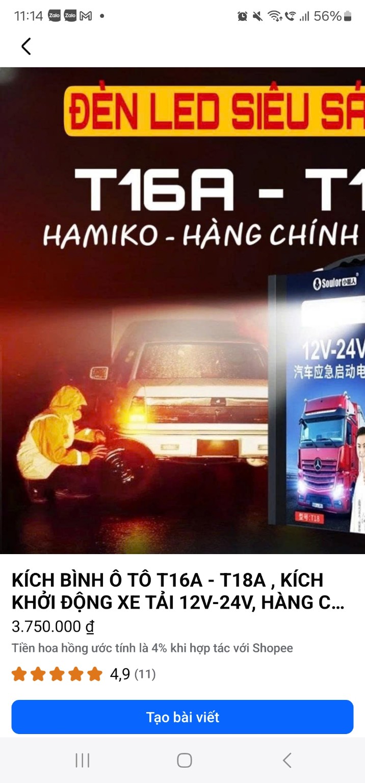 Kích bình ô tô xe tải Hamiko T16A T18A 12V 24V