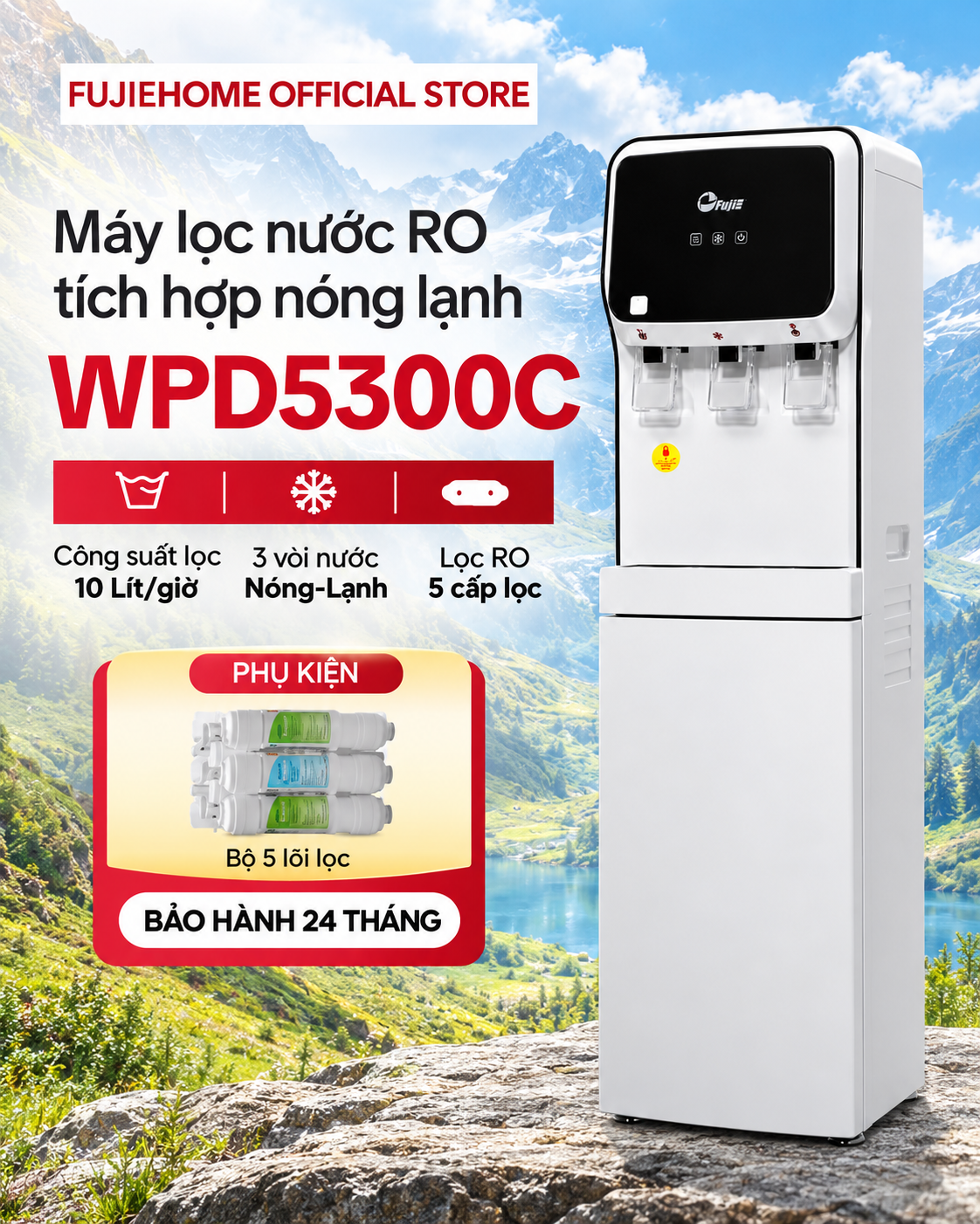 Máy lọc nước RO nóng lạnh FUJIE WPD5300C dạng tủ đứng