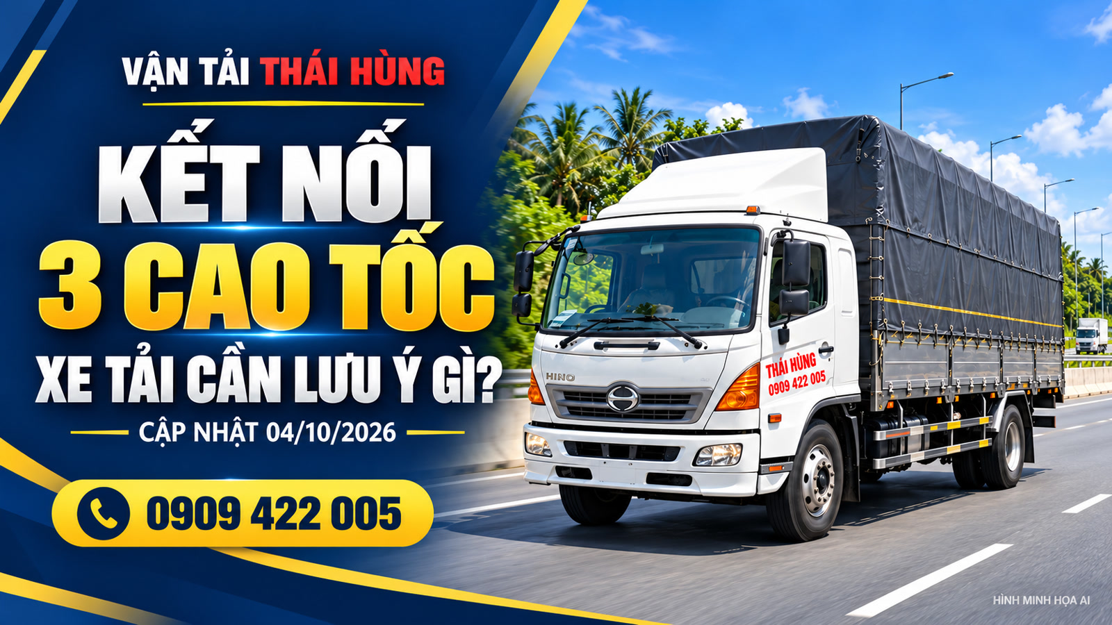Hình minh họa AI xe tải Thái Hùng trên đường, bản tin kế hoạch nối ba cao tốc giảm tải Quốc lộ 51