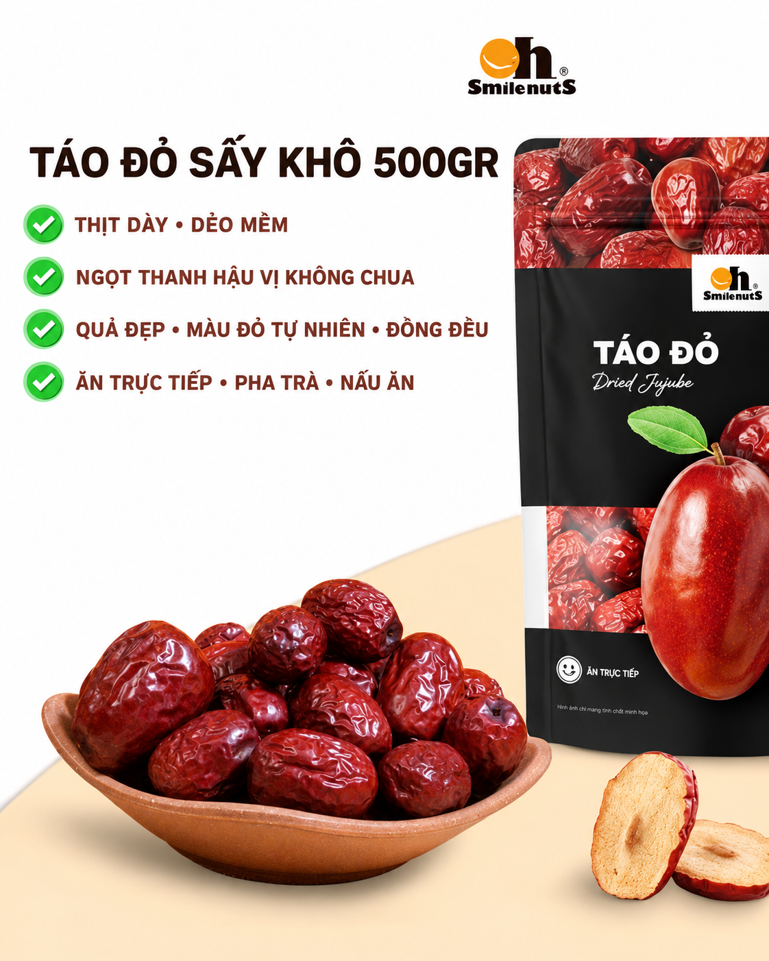Táo đỏ Tân Cương Smile Nuts sấy khô 500 g