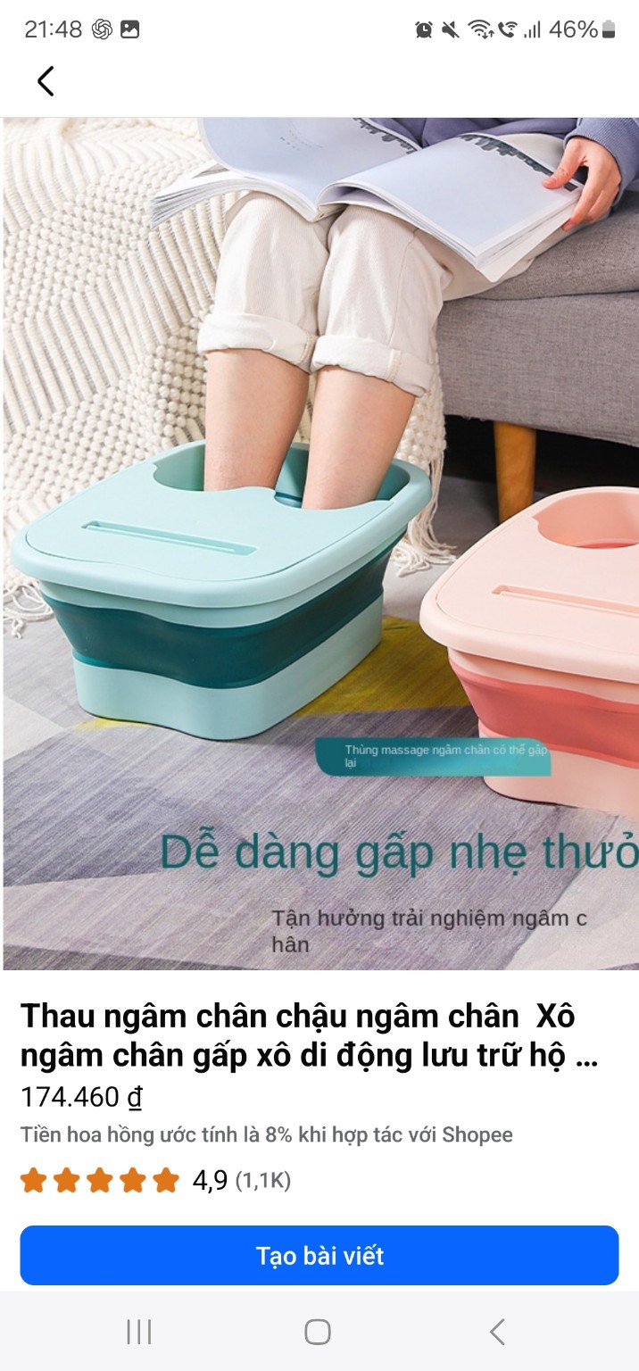 Thau ngâm chân gấp gọn có nắp màu xanh và hồng